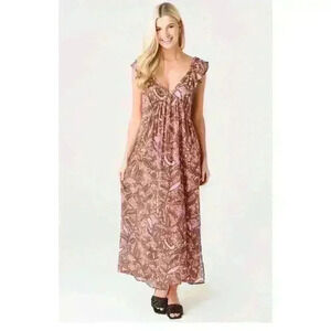 Xirena Leyla Dress in Earth Sleeveless Small Brown Pink Floral Pockets Boho XS